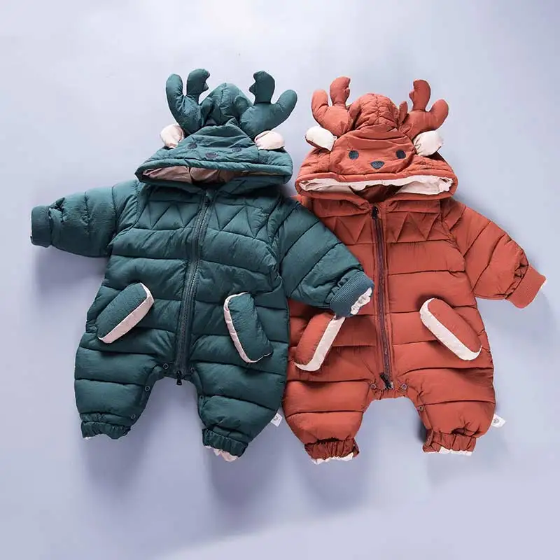 

2018 Winter Warm Baby Rompers Jumpsuit Children Thick warm Overalls Toddler Kids Boys Girls Fur Hooded Romper Clothes for 0-24M