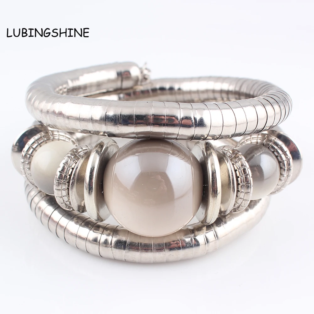 LUBINGSHINE богемная Серебряная цветная змеиная цепь браслет Mujer Pulsera большой круглый керамический бисер браслеты для женщин