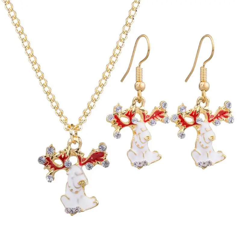 

Christmas Fashion Women Jewelry Set Oil Elk/snowman/Red White Bell/Snowflake Gold Earrings Necklace Christmas Jewelry Set