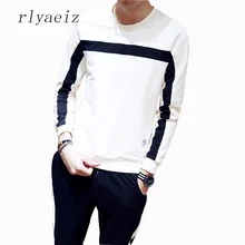 Rlyaeiz Новая повседневная спортивная одежда мужские спортивные костюмы осенние полосатые худи в стиле пэчворк+ брюки спортивный костюм мужской комплект из двух предметов
