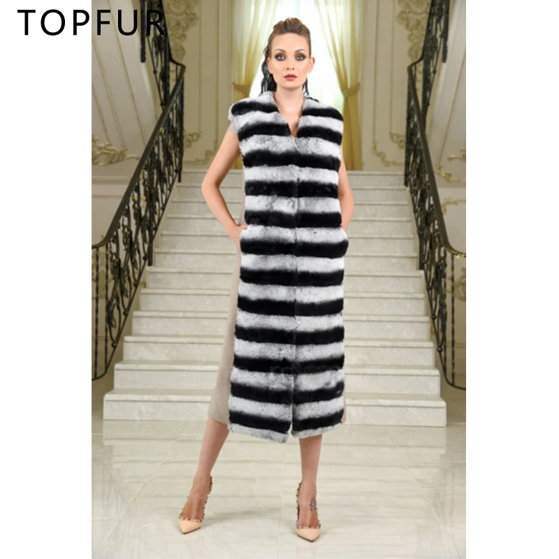 

TOPFUR Luxury 2018 Wool Women Real Fur Coat Rex Rabbit Fur Vest Thick Rex Rabbit Fur Jacket Gilet With Cashmere Winter New