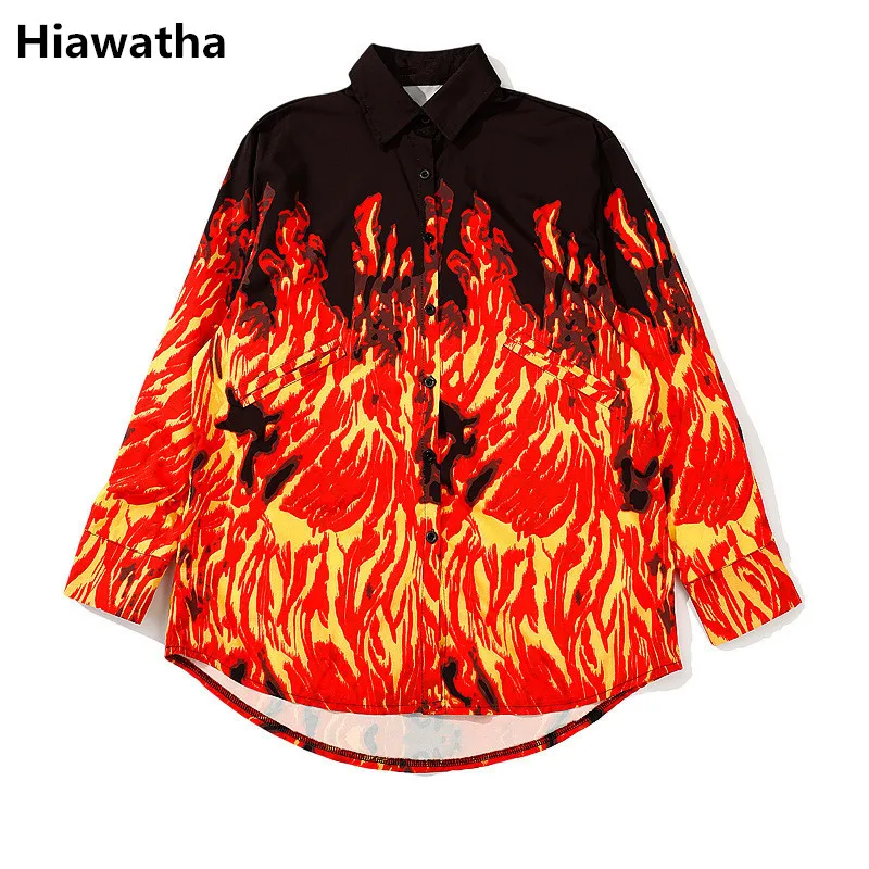 

Hiawatha Harajuku Style Flame Digital Printed Women Blouse Spring Long Sleeve Chiffon Shirts Plus Size Camisa Feminina T3862