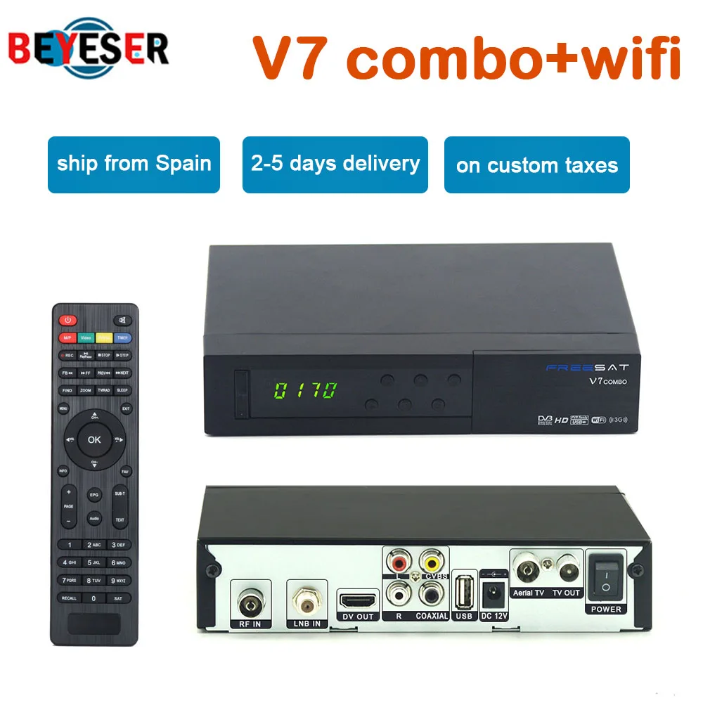 

[Genuine] Freesat V7 Combo receptor HD Satellite Receiver DVB-S2 DVB-T2 Support PowerVu Biss Key Newcam DVB S2 T2+1 year clines