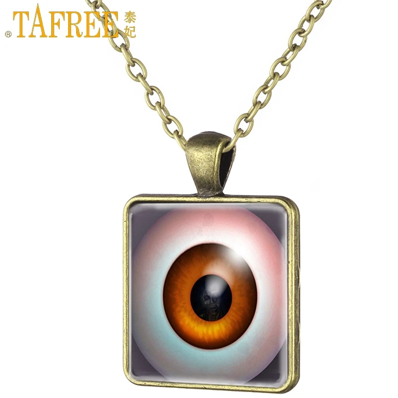 

TAFREE Trendy Special Various Eyeballs Personality Square Necklace Antique Bronze Plated Women Exquisite Jewelry FQ484