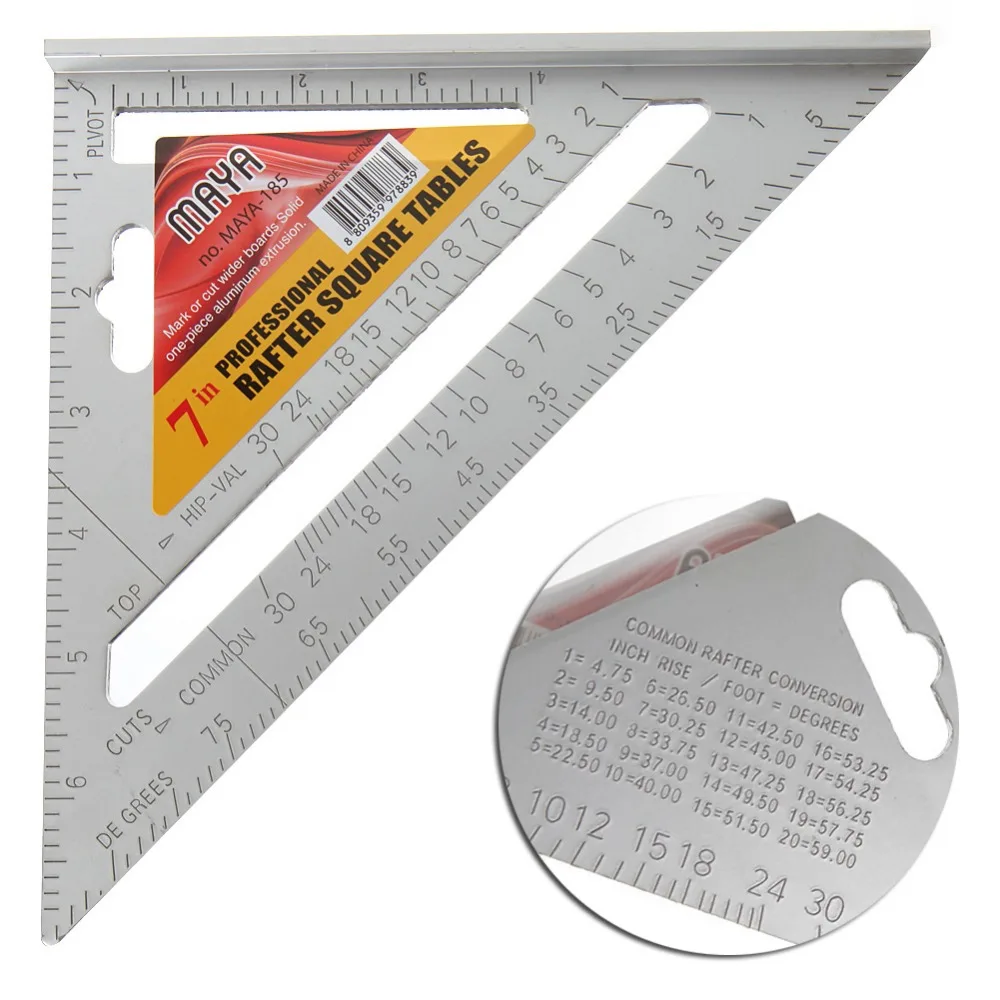 

7" Square Carpenter's Measuring Ruler Layout Tool Triangle Angle Protractor New