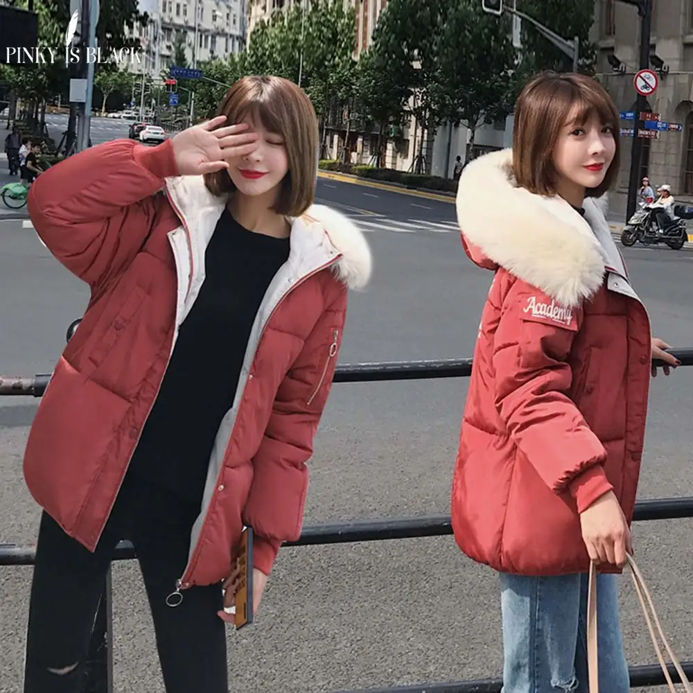 PinkyIsblack Winter Jacket Women 2018 New Fashion Slim Female Winter Coat Thicken Parka Down Cotton Clothing Fake fox fur collar