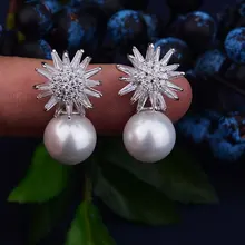 GODKI 26 мм фейерверк Маргаритка цветок полный микро кубический цирконий женские свадебные обручение серьги ювелирные изделия зависимости