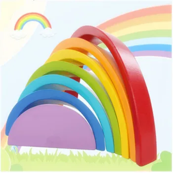 

Newest Kids Wooden Block Colorful Rainbow Wooden Buliding Blocks Toy Set Early Childhood Education Toys High Quality
