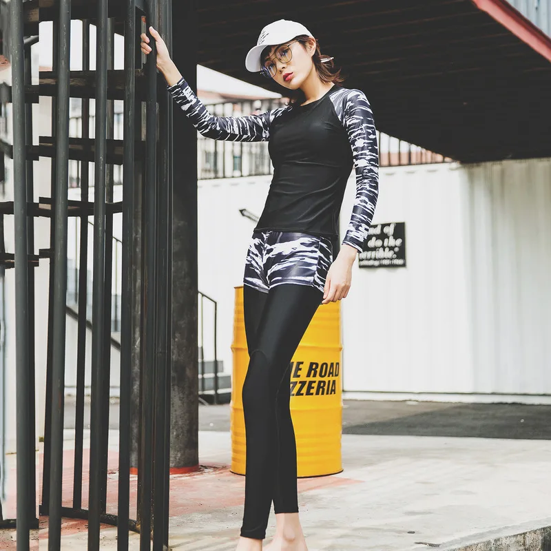 Одежда для плавания для женщин Rashguard купальник для серфинга с длинным рукавом Rashguard плюс размер одежда для плавания бикини для ванной раздельные брюки для плавания