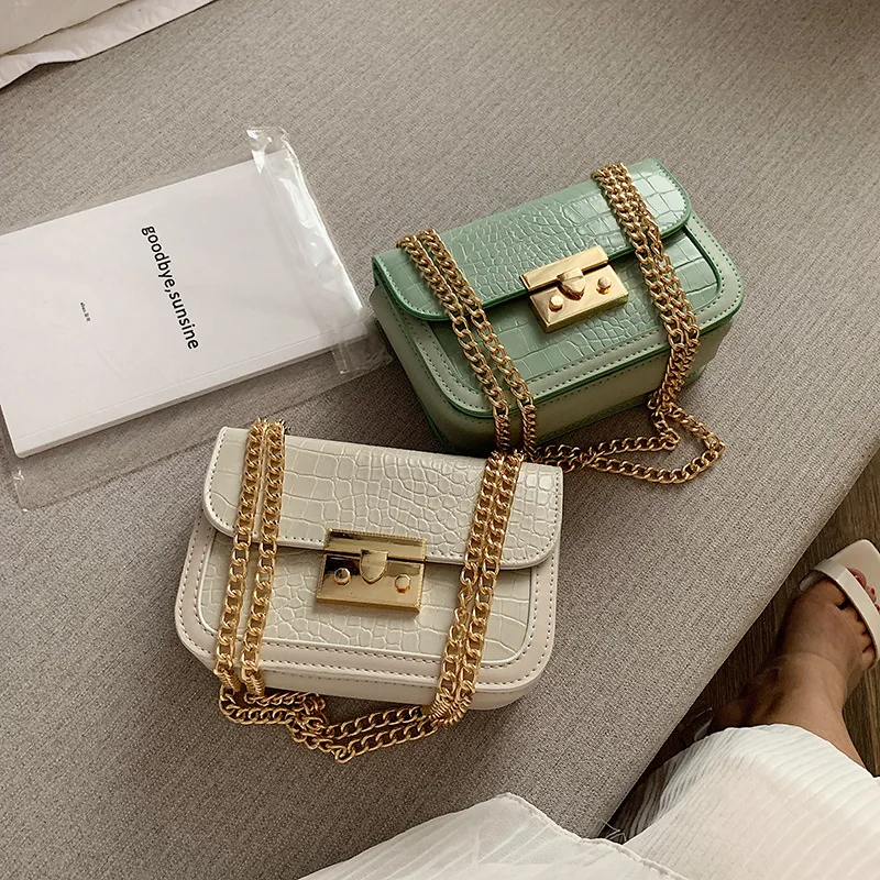 

Crocodile Pattern Chain Women Messenger Bag Lock Small Square Handbags Fashion Flap Alligator Designer Crossbody Shoulder Bag