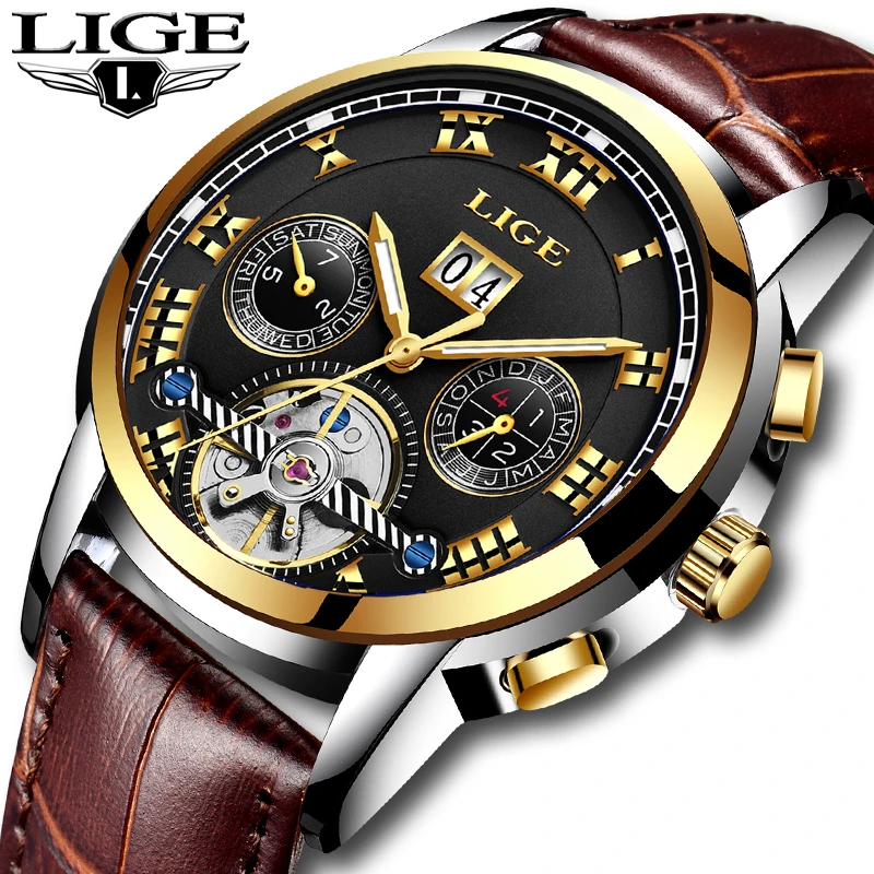 

2018 LIGE Luxury Brand Automatic Machinery Watches Men Leather Waterproof Business Watch Men Quartz Clock Man Relogio Masculino