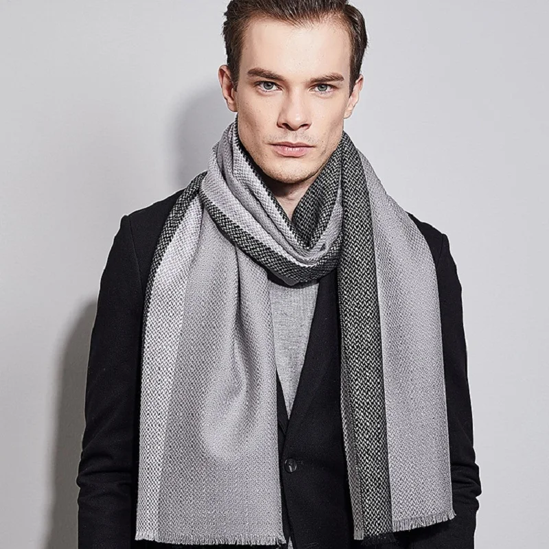 2017 New Business Stripe Scarf Men Winter Luxury Brand Big Size Soft