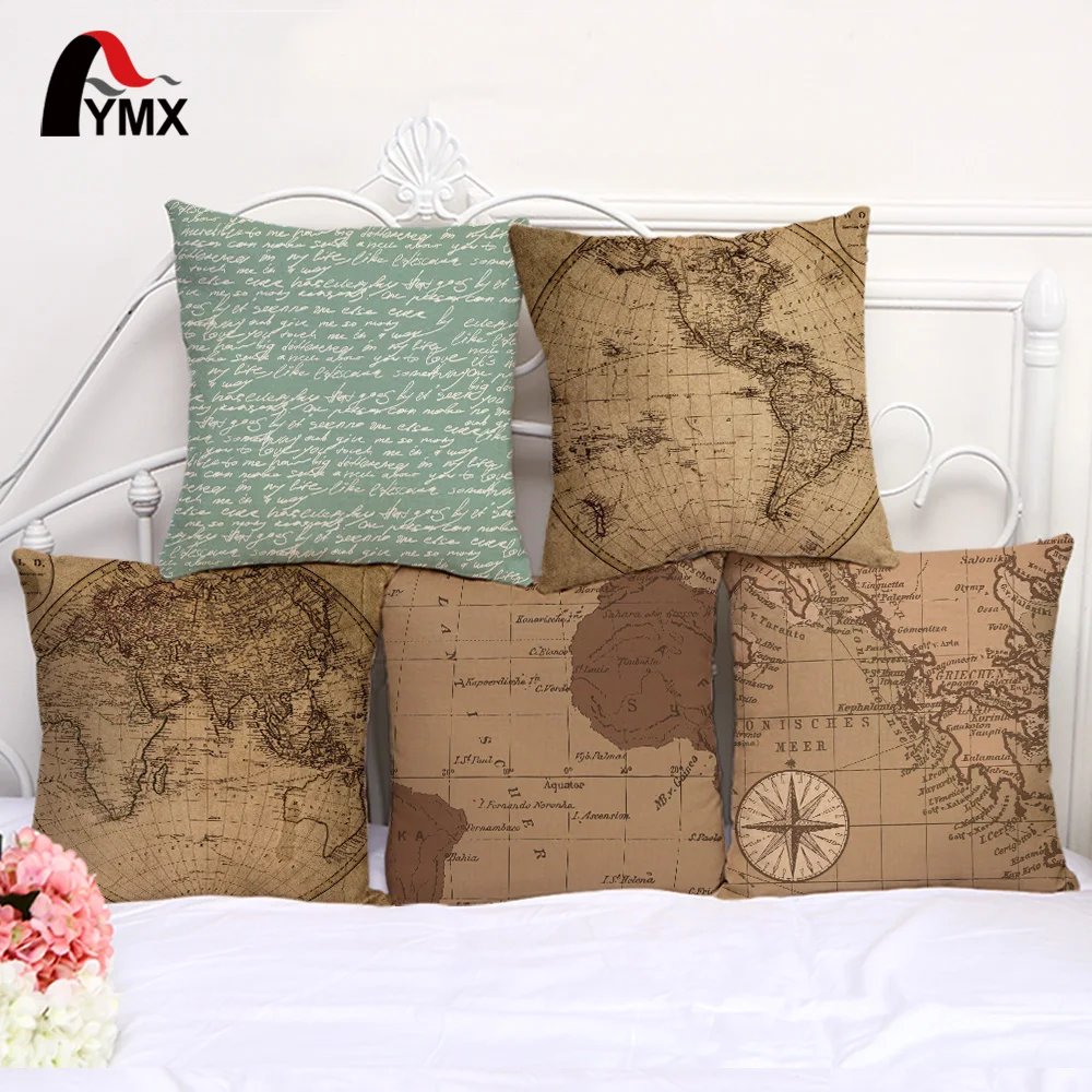 World Map Cushion Cover Cotton And Linen Pillowcase Cover For Sofa