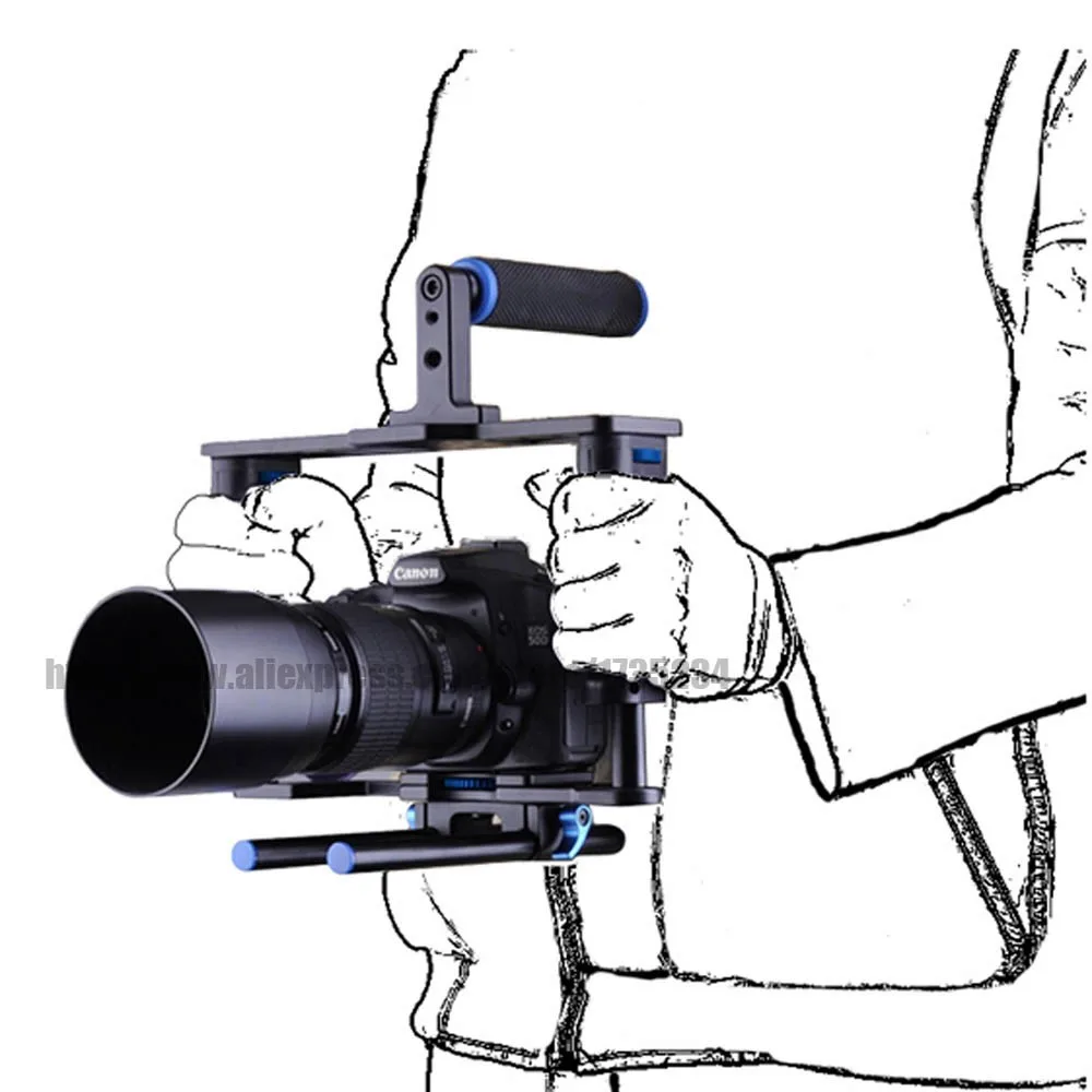 Dual Grip DSLR Camera Shoulder Rig Film Movie Kit System Video Handgrip Support Cage For Canon Niko
