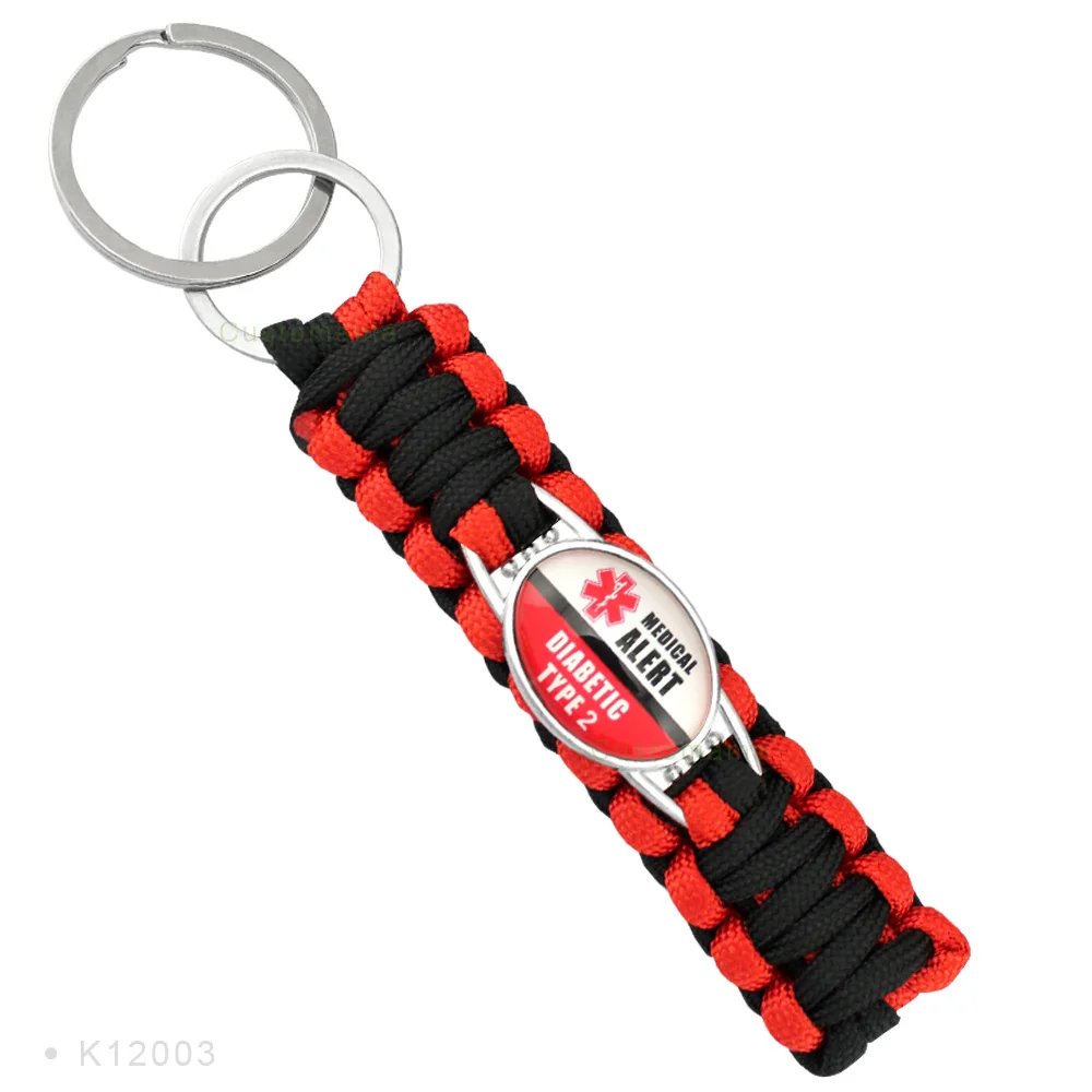 Diabetic Medical Alert Keyring Badge Type 1 Type 2 Diabetes Survival Paracord