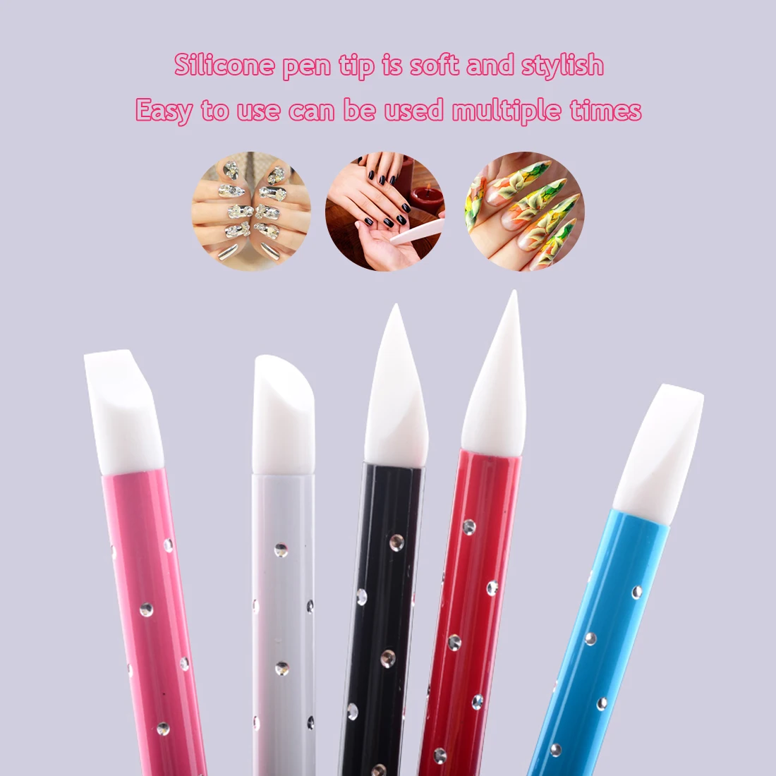 

Nail art carving embossing pen 5 sticks super soft silicone hollow carved nail art pen double head plastic pen hollow manicure