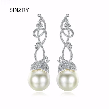 

SINZRY micro paved cubic zircon flower drop earrings environmental imitation pearl elegant bridal wedding earrings for women