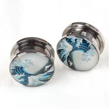 2 шт титановые стальные беруши и туннели морская волна ушные носилки расширитель седло подходят пробки пирсинг для женщин мужчин ювелирные изделия для тела