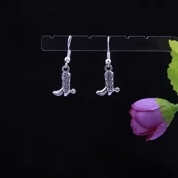 

Fashion Jewelry 50 Pair Retro Silver Lovely Small Cowboy Boots Charm Pendants Drape Earrings DIY For Women Top Quality F798