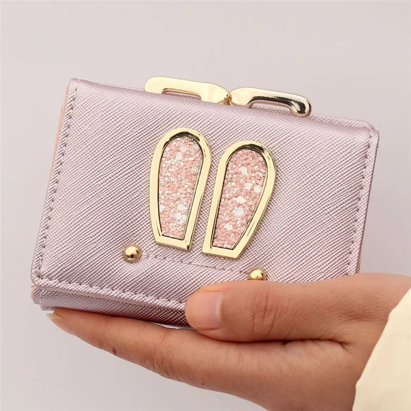 Cute Rabbit Ear PU Leather Hasp Wallet Cartoon Rabbit Short Wallet