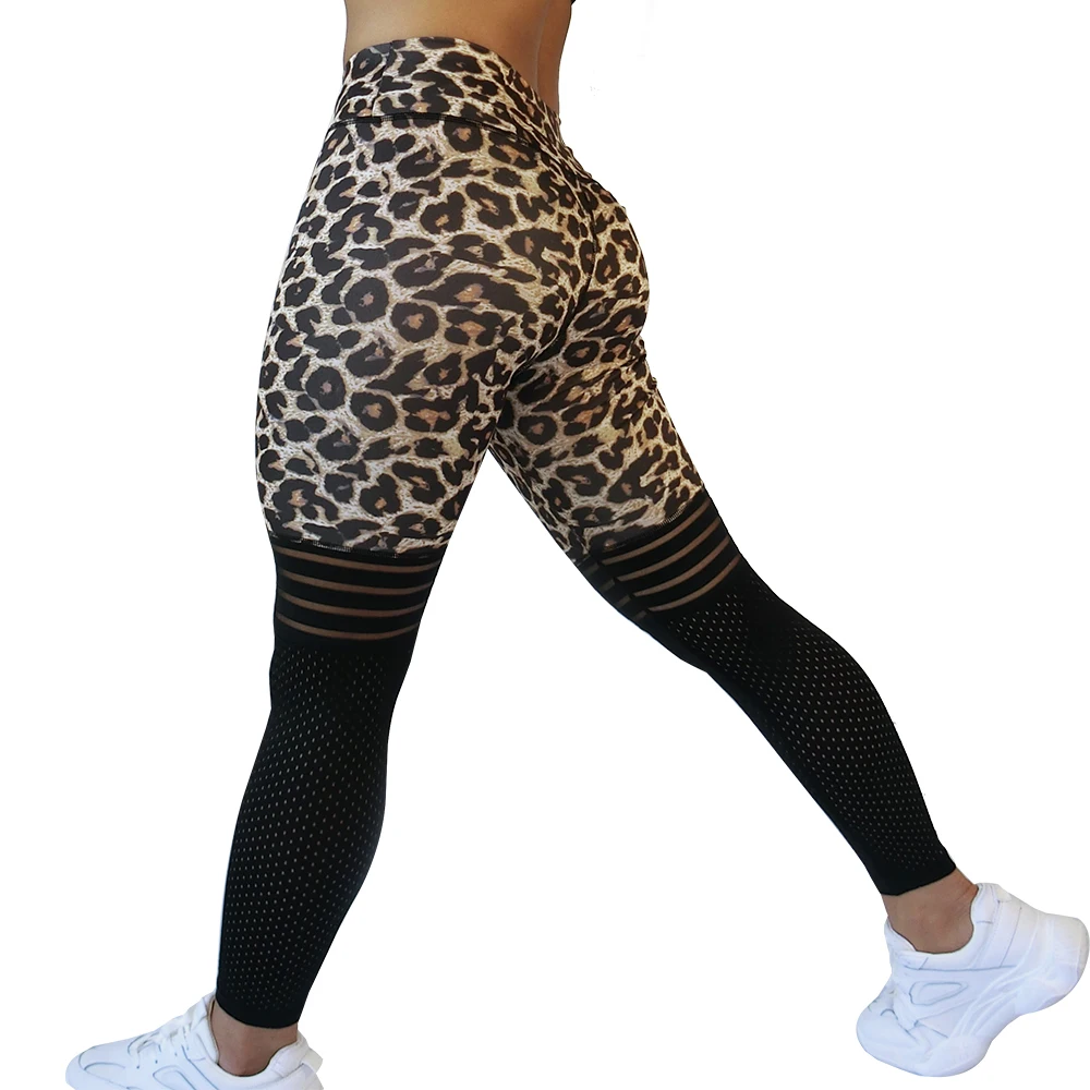 

CHRLEISURE Sexy Leopard Print Leggings Women Activewear Mesh Patchwork Fitness Legging High Waist Workout Leggings Jeggings