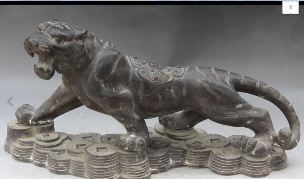 

free 19"Old Chinese Bronze Fengshui Folk Zodiac Year Tiger Tigers Money Wealth Statue fast