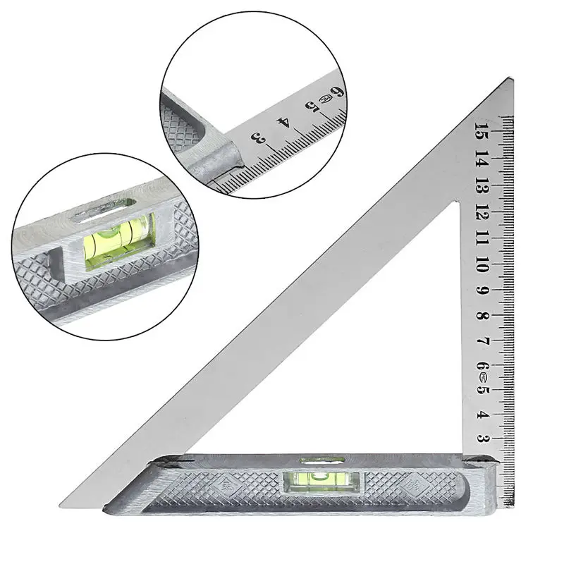 

150mm/200mm Triangle Ruler 90 Degree Alloy with Horizontal Bead Woodworking Measuring Tool-d5bb