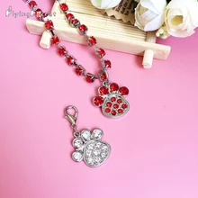 

free shipping 4 color Pet footprints Rhinestone necklace Pet necklace Fashion cute pet supplies jewelry Human's good friends
