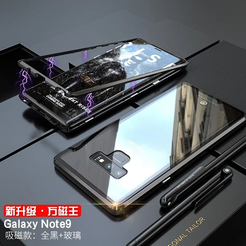 Магнитный адсорбционный чехол для iPhone XR XS MAX, полностью покрытый металлический каркас+ закаленное стекло для samsung Note 9 Note 8