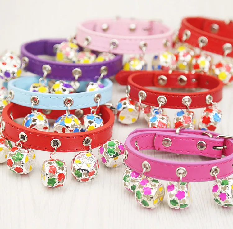 

Adjustable Pu Leather Dog Puppy Pet Leash Lead Strap Collars Necklace with Bell,Collars For Dogs,Cat collar Size S M 7 Colors