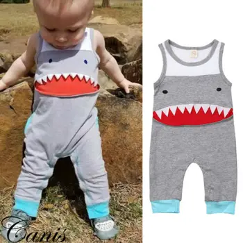 

Newborn Baby Boy Girl Sleeveless Cartoon Shark Romper Jumpsuit Playsuit Outfits Summer Clothes