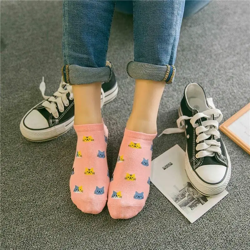 

Fashion Cat Printed Short Socks Women Girls Summer Thin Invisible Cotton Boat Sock Breathable Elastic Non-Slip Funny Cute Sox