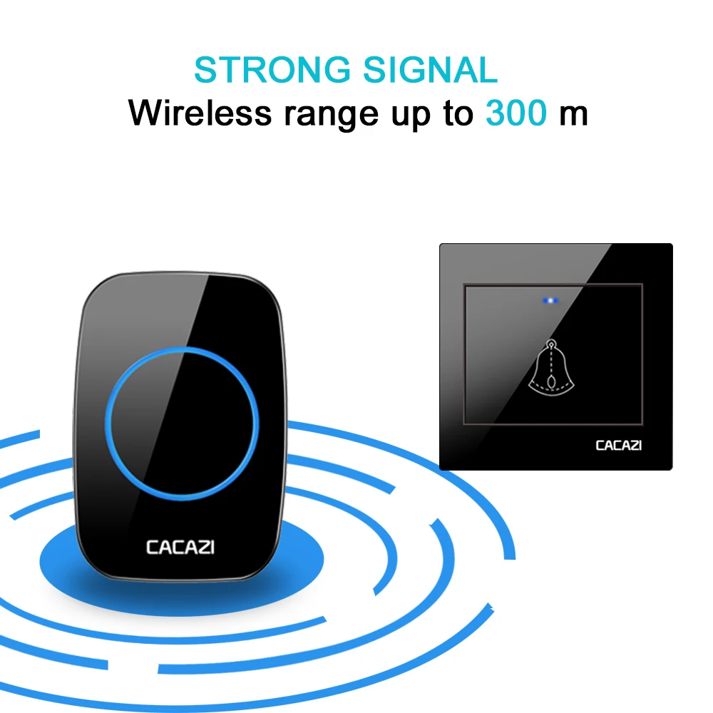 CACAZI Wireless Doorbell Waterproof 300M Remote 1 Battery Button 1 2 Receiver Home door bell led light 36 chime US EU UK Plug CACAZI Wireless Doorbell Waterproof 300M Remote 1 Battery Button 1 2 Receiver Home door bell led light 36 chime US EU UK Plug