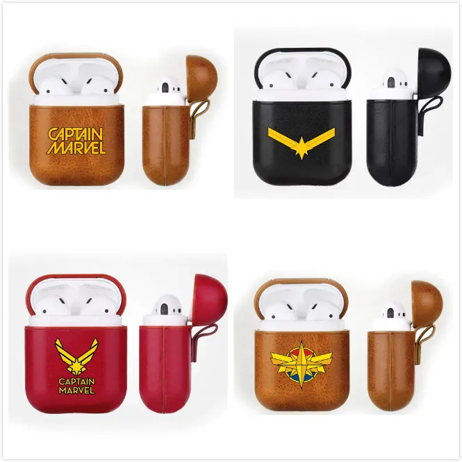 

Captain Marvel PU Airpods Case Bluetooth Wireless Headset Protective Cover for Apple AirPods Earphone Cases Headset Accessories