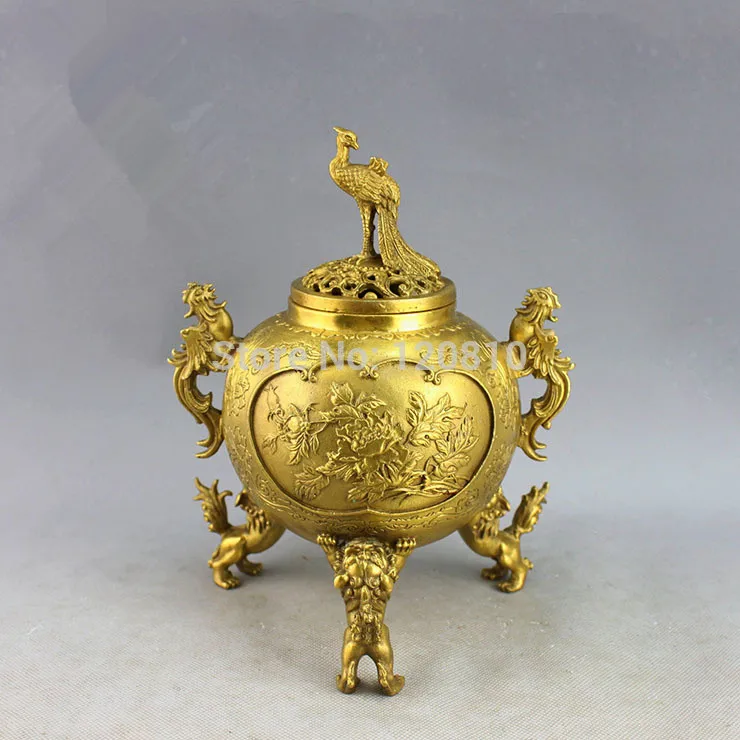 

Phoenix Copper Three Lions top copper incense censer tripod censer home crafts ornaments statue