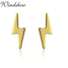 Милые 925 пробы сережки-гвоздики серебристого и золотого цвета с молниями для женщин и девочек, детские ювелирные изделия, простые серьги-гвоздики