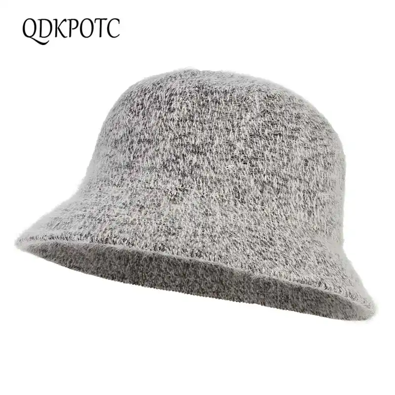 QDKPOTC модная теплая вязаная шапка для женщин, осенняя зимняя шапка, зимняя элегантная Панама, шапки-ведро, уличная Складная шапка, шапка - изображение