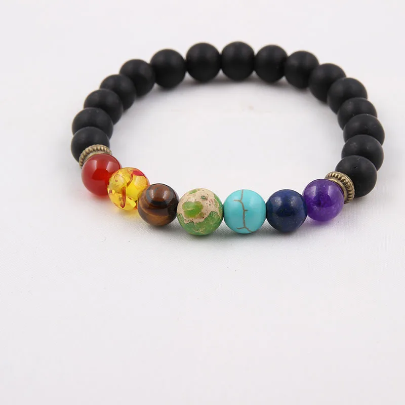 

7 Chakra Pink Quartz Lava Amethys Onyx Turquoi Bracelets Bangle for Women Natural Stone Bracelet Mala Beads Meditation Healing
