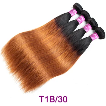 Мягкие на ощупь волосы 1B, 99J, блонд, коричневый, Омбре, пряди, бразильские прямые волосы, 4 пряди, Remy, волнистые человеческие волосы для наращивания - Цвет: T1B/30