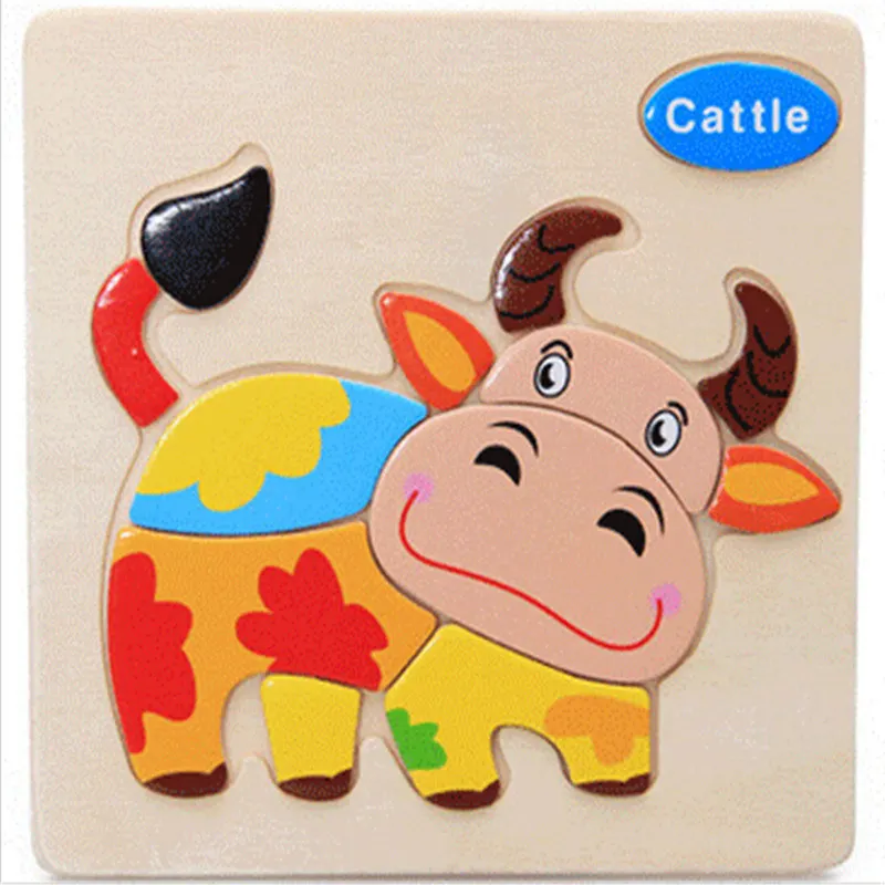 Деревянные 3D головоломки, деревянные игрушки для детей, Мультяшные головоломки с животными, развивающие игрушки для детей - Цвет: Cattle
