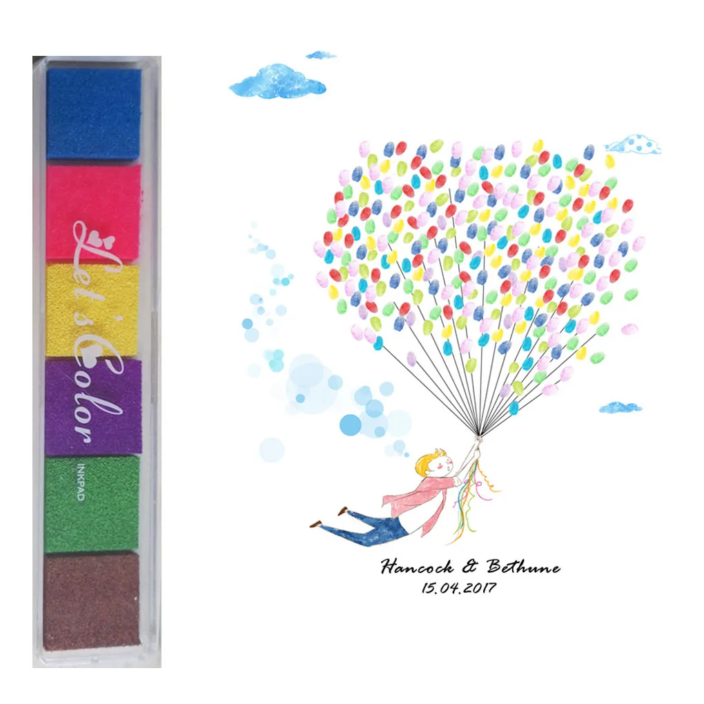 

1 Set 6 Colors Strip Gradient DIY Mini Fingerprint Painting Wedding Inkpads
