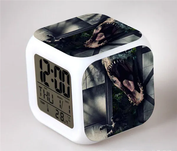 Jurassic world dinosaurs Series LED 7 Colors Flash Light Digital Alarm