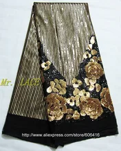 L-N0659 African embroidered mesh lace fabric w/ sequins. French net lace fabric. 5yds/pc wedding dress fabric