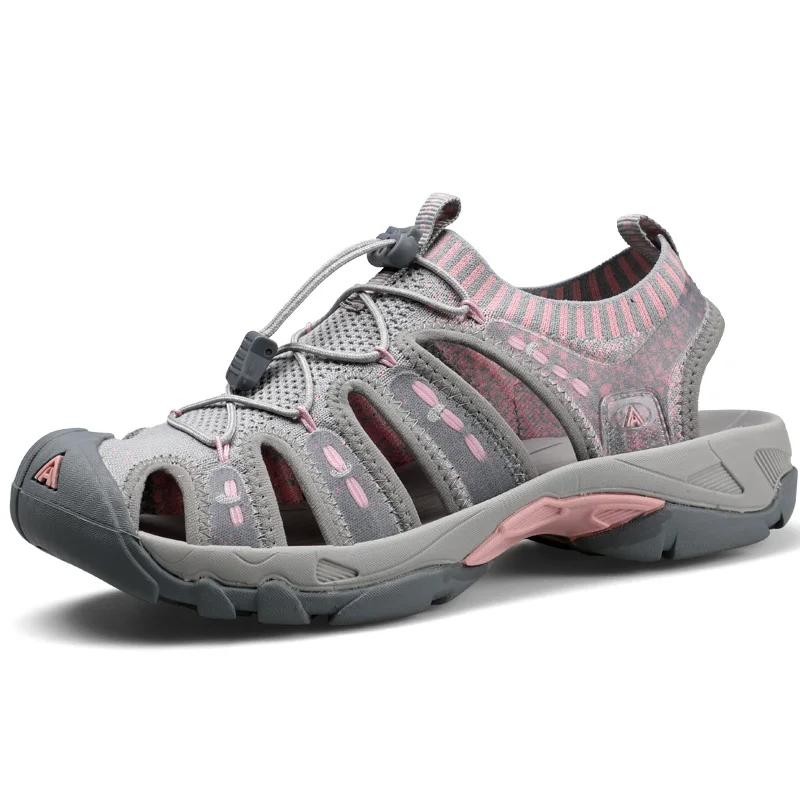 HUMTTO/Лидер продаж; Летняя женская пляжная обувь; дышащие женские уличные сандалии в римском стиле; размеры 36-40 - Цвет: Light Gray Pink