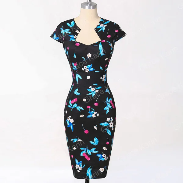 GRACE KARIN Damen Business Kleid Pencil Kleid Rockabilly Etuikleid CL1044