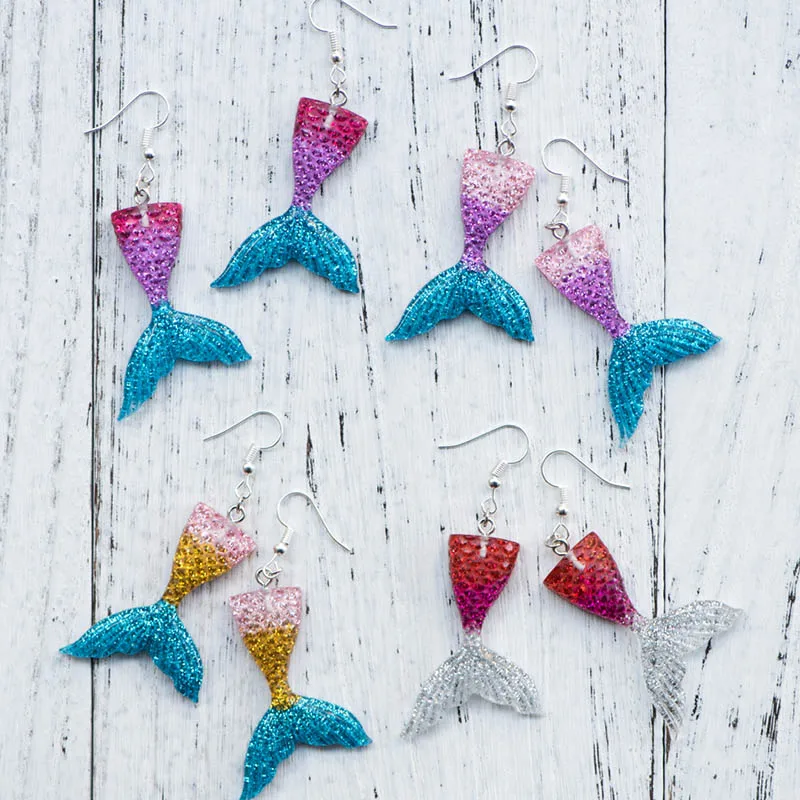 

Mermaid Tail Drop Earrings Kawaii The Little Mermaid Glitter Tail Dangle Earrings Cute Handmade Fairy Tale women Earrings DIY