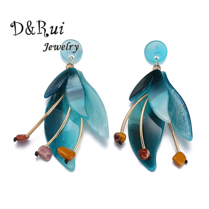 Серьги женские большие длинные голубые с цветами 2019 акриловых