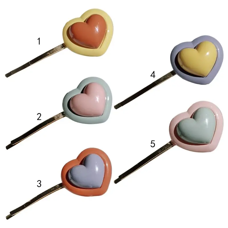 

Japanese Sweet Girl Side Bangs One Word Hair Clip Double Love Heart Contrast Candy Colored Hairpin Student DIY Styling Barrettes