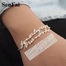 Senfai Custom Bracelet For Women Men Personalized Handwriting Signature Name Gold Silver Customize Bracelets Bangles Jewelry