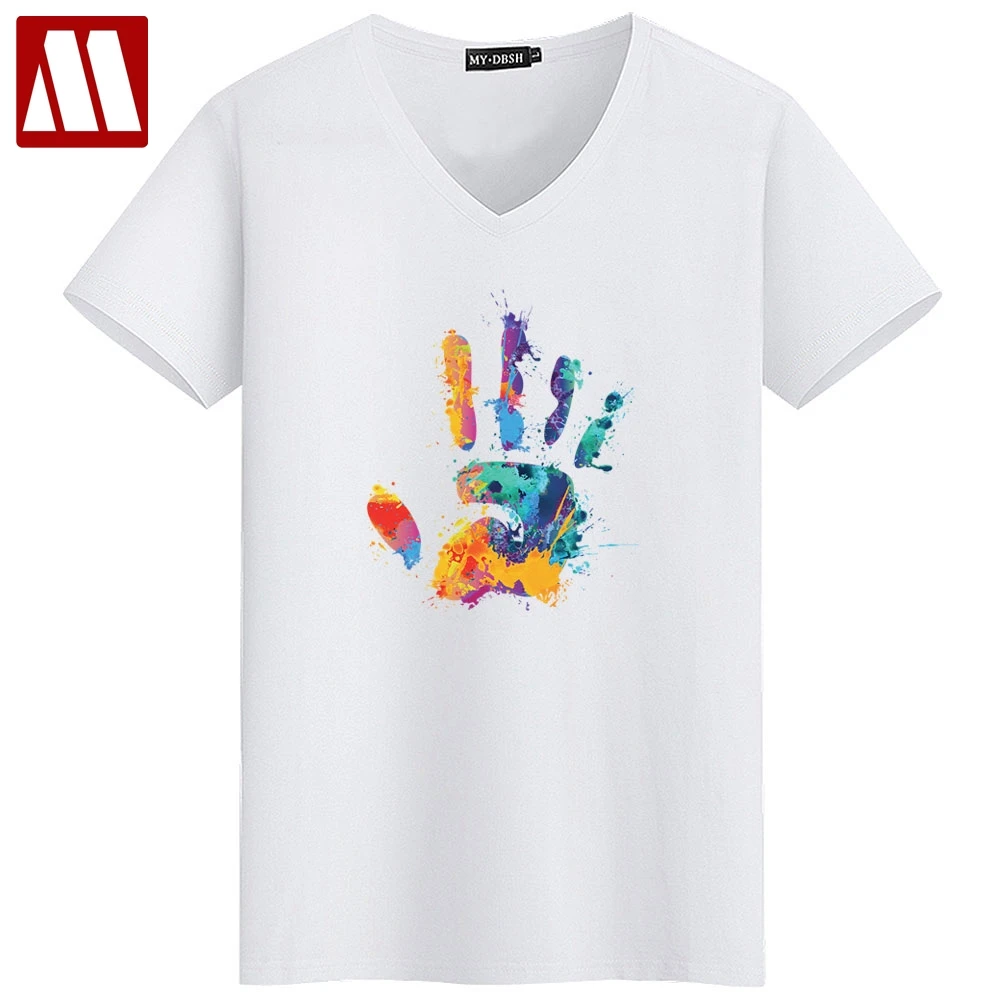 

New Summer Cool Graffiti Fashion Harajuku Tee Shirt Men's Fingerprint T-Shirt Colorful Palm prints Plus Size Cotton Tee Shirts